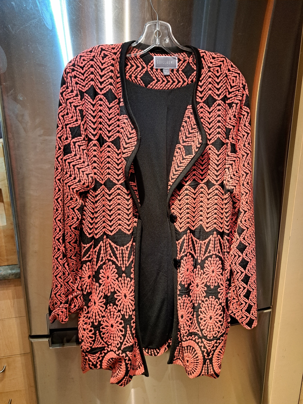 Guillaume Pink and Black Open-Front Patterned Cardigan